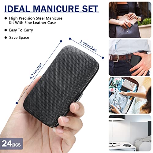 Lasnten 24-Piece Nail Clipper Set, 8-in-1 Black Manicure & Pedicure Kit