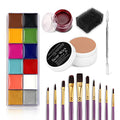 Professional Special Effects Makeup Kit with 12 Face & Body Paints, Brushes & Wound Modeling Tools