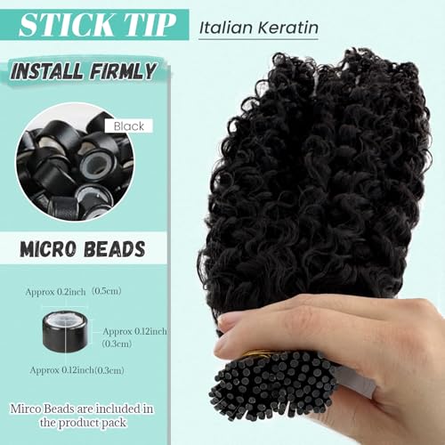 Water Wave I Tip Hair Extensions - Black Human Hair 14 Inch 100 Strands - Curly Pre Bonded Extensions - Variation of ITIP-#WW