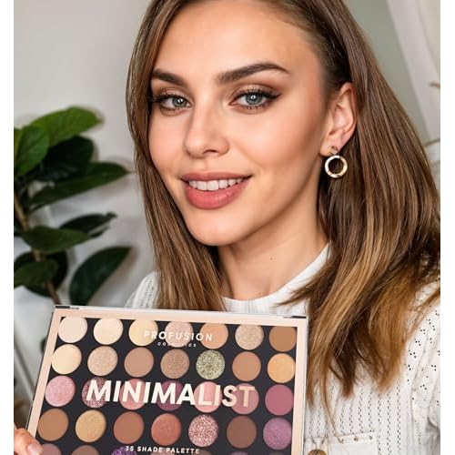 Profusion Cosmetics Minimalist 35 Shade Eyeshadow Palette - Blendable Natural Shades in Matte, Shimmer and Glitter Finishes for Mesmerizing Looks, Vegan & Cruelty-Free Makeup