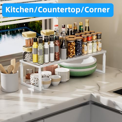 White Stackable Metal Cabinet Shelves - Heavy Duty Pantry Storage, 4 Pack