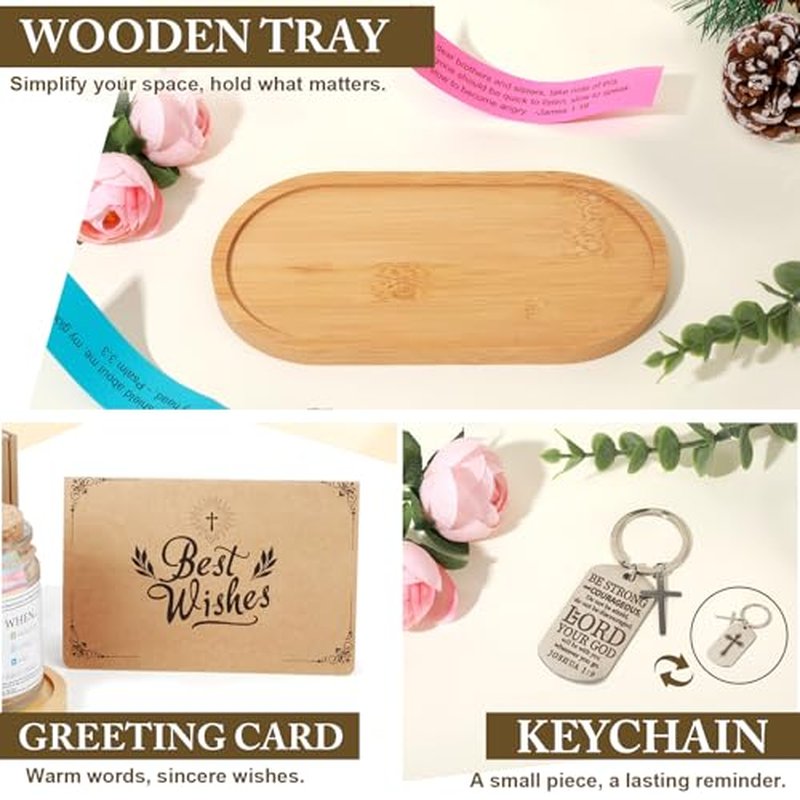 Christian Gifts for Women Men Faith Based Present Unique Inspirational Religious Gift Set for Mom Sister Aunt Birthday Baptism Christmas Gift with Bible Verse Jar Scented Candle Keychain