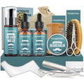 Beard Kit,Beard Grooming Kit for Men W/Straight Razor,2 PACK Beard Oil, Wash, Balm, Brush, Comb, Scissors Mens Birthday Christmas Gifts for Men Boyfriend Husband Beard Trimming Shaving Kit