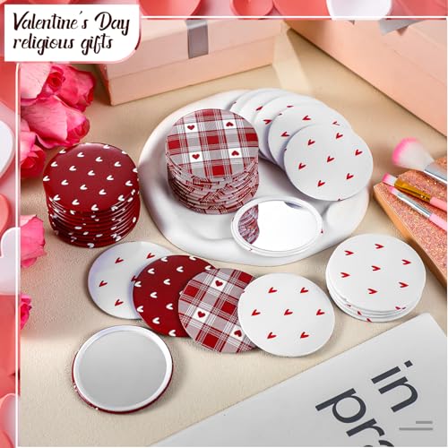 Geetery 240 Pcs Heart Compact Mirrors Gifts Bulk Mini Small Circle Portable Pocket Purse Red Love Heart Mirrors for Makeup Travel Women Mother Friends Adults Office Coworker Employee Team Staff Gifts