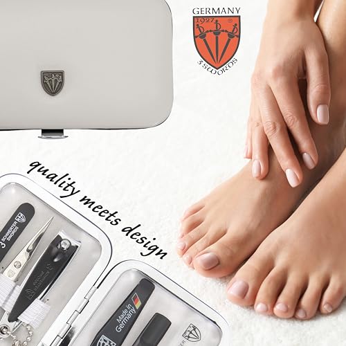 Manicure Pedicure Grooming Kit - 6 Piece Set with Nail Files, Clipper, Tweezers - White-Black Variation