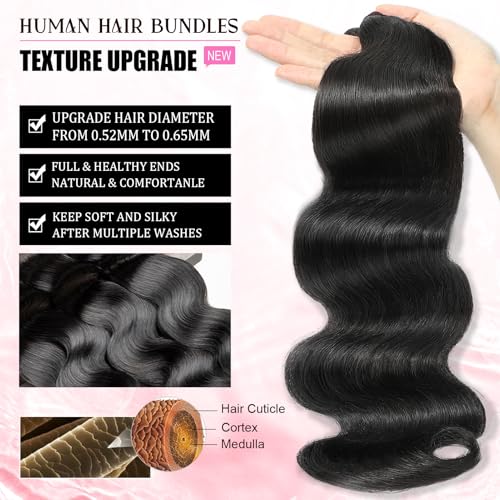 20 Inch Human Hair Bundles Body Wave Natural Color - 100% Virgin Brazilian Raw Hair