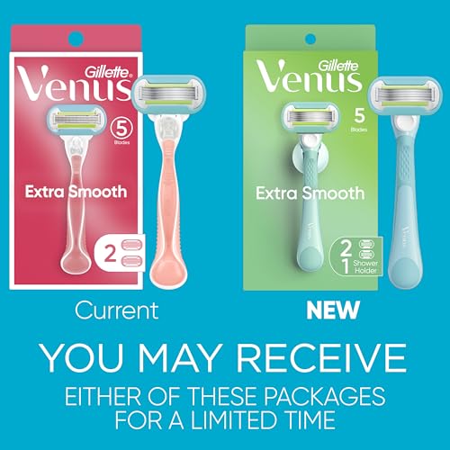 Gillette Venus Extra Smooth Razor for Women, Includes 1 Reusable Razor Handle + 2 Refills, Ergonomic No-Slip Gel Handle and Shower Holder, Holiday Gifts for Women