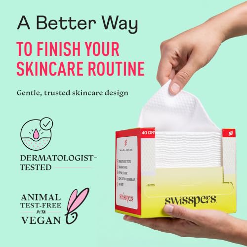 Cotton Facial Wipes - 100% Pure Cotton, 40 Pack, Travel & Daily Use