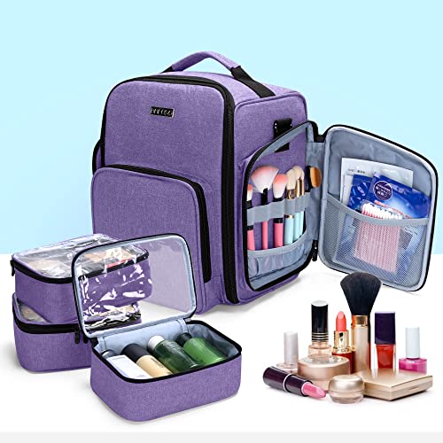 BAFASO Nail Polish Organizer Holds 72 Bottles (15ml - 0.5 fl.oz), Large Nail Polish Case with 3 Removable Pouches and Multiple Storage Sections (Patented Design), Purple