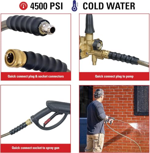 50ft Pressure Washer Hose 3/8 Inch 4500 PSI Cold Water Heavy Duty Extension