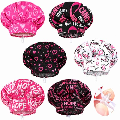 Jadive 6 Pcs Scrub Bouffant Caps with Buttons for Women & Men - Pink, Black, White