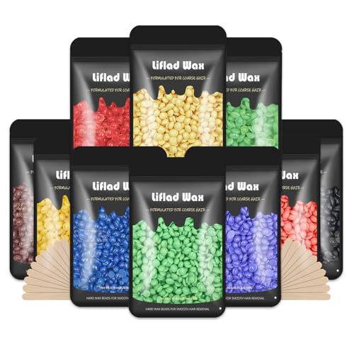 Hard Wax Beads for Hair Removal - 2.2 lb, 10 Pack with Spatulas for Face, Body, Bikini