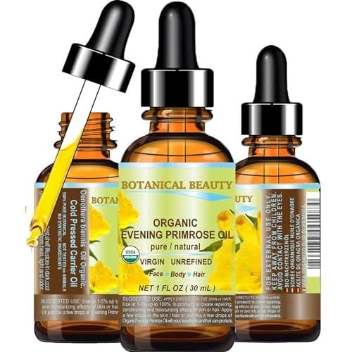 Botanical Beauty Organic EVENING PRIMROSE OIL 100% Pure Natural Undiluted Unrefined Virgin Cold Pressed Carrier Oil for face, skin, hair, nails (1 Fl Oz 30 ml)