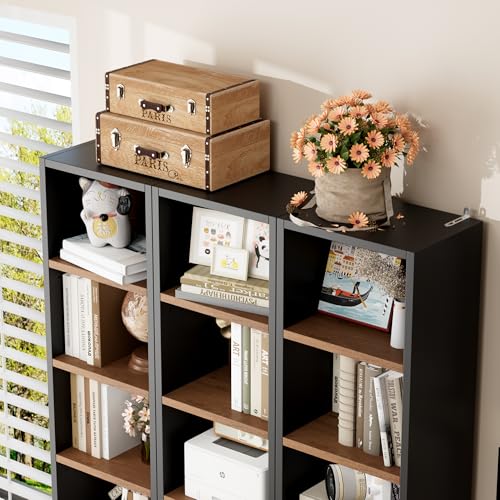 Black/Brown 8-Tier Narrow Bookshelf Tall CD Media Tower Rack - Adjustable Shelves
