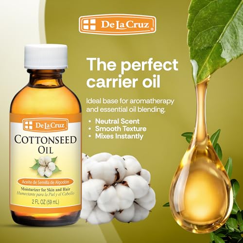 De La Cruz Cottonseed Oil - Moisturizer for Skin and Hair - Multipurpose Carrier Oil - 2 Fl OZ (1 Bottle)