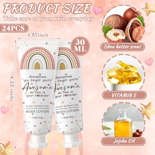 24 Pcs Mini Body Lotion Gifts Bulk for Dry Skin Travel Size Rainbow Body Cream Christmas Teacher Appreciation Gifts Moisturizing Lotion Stocking Stuffers for Women Teen Girls Nurse