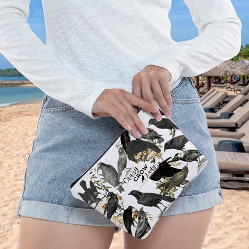 WZMPA Bird Crow Cosmetic Bag Crow Lover Gift Crazy Crow Lady Makeup Zipper Pouch Bag Crow Merch (crazy crow lady)