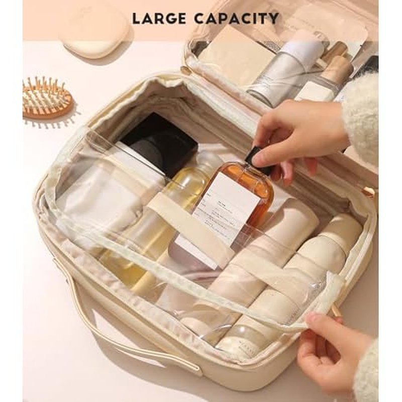 Hanging Toiletry Bag for Women, Large Travel Cosmetic Organizer with 360¡ÆHook ? PU Leather Waterproof Makeup Toiletry Bag, Portable Bathroom Travel Bag for Business Trips, Vacation