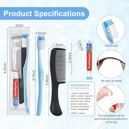 Disposable Toothbrush Set with Toothpaste Floss Comb - Bulk Travel Kit for Hotels & Homeless