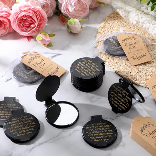 Wenqik 150 Pcs Employee Appreciation Gifts for Women Valentine Compact Mirror Bulk Thank You Gift for Staff Inspirational Compact Pocket Mirrors with Cards Organza Bags for Teacher Coworker
