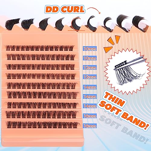 Lash Clusters DD Curly Lash Extension Wispy Eyelash Clusters Natural Individual Lashes with Thin Band Light Fluff DIY Cluster Eyelash Extension 10-16mm Fake Eyelashes by TOOCHUNAG