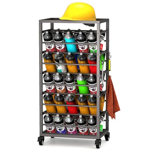 50 Can Spray Paint Rack Organizer - Metal Rolling Storage Cart for Garage & Workshop