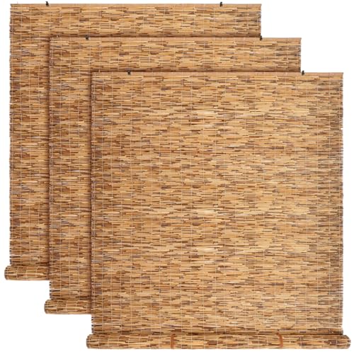 DoubleFill 3 Pack Outdoor Bamboo Shades 48x72 Inches Carbon Brown Privacy Blinds