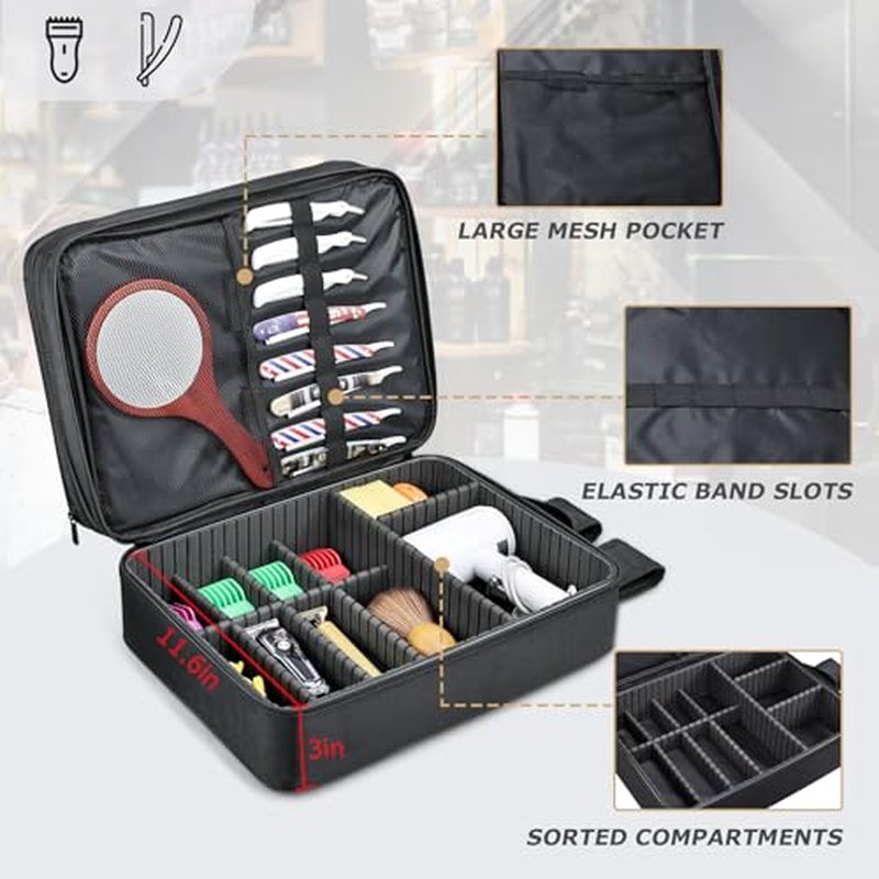 Barber Bag with Detachable Tray, 16.8-in Travel Backpack for Clippers and Supplies, Large Capacity Hairdresser Bag with Adjustable Dividers for Hair Cutting Tools