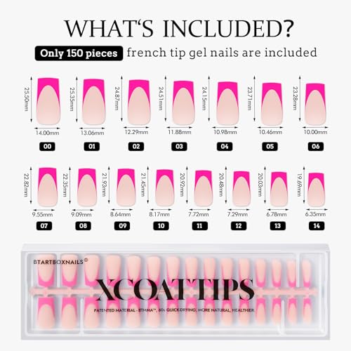 BTArtboxnails Long Square Pastel Fake Nails 160Pcs with French Peach Variation