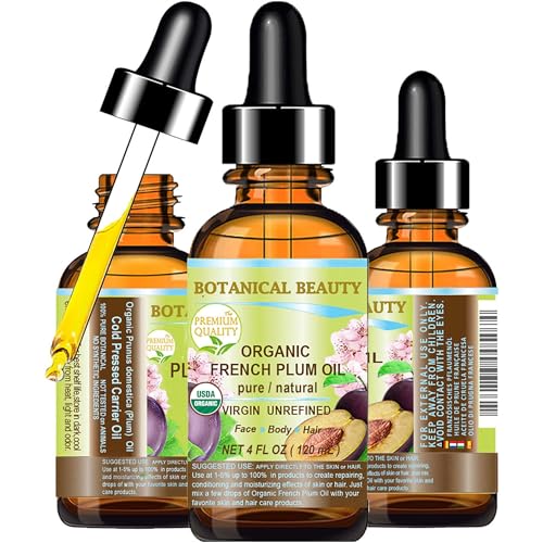 Organic French Plum Oil 4 Fl Oz - Pure Natural Moisturizer for Face, Skin, Hair & Lips