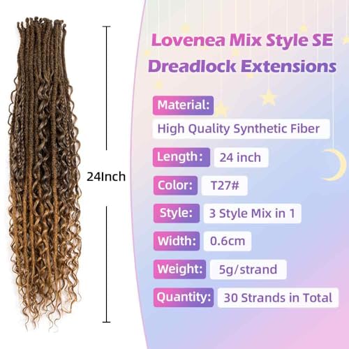 Lovenea 24 Inch 3-in-1 Synthetic Dreadlock Extensions 30 Strands SE-30S-24"/1B/27#