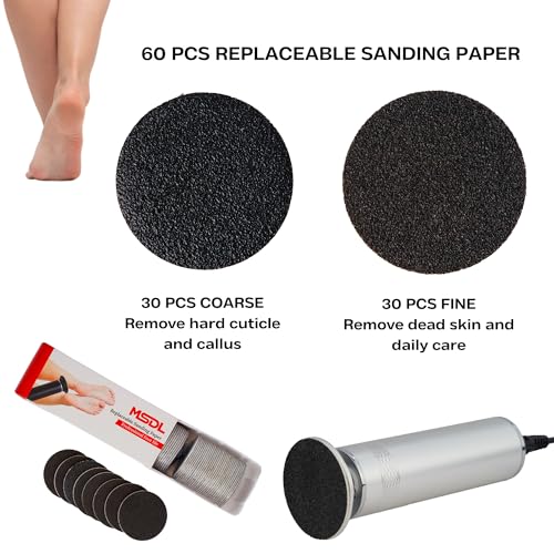 High Power Electric Foot Callus Remover, 2025 Upgrade with 100-inch Extra-Long Cord and 60 Replaceable Sandpaper Discs, Electric Foot File for Cracked Heels and Dead Skin, Silver