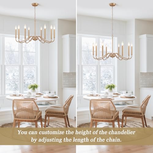 Farmhouse Chandelier - 8 Light Rustic Gold Pendant Ceiling Light for Dining & Living Room - Variation: Gold / 8 Light