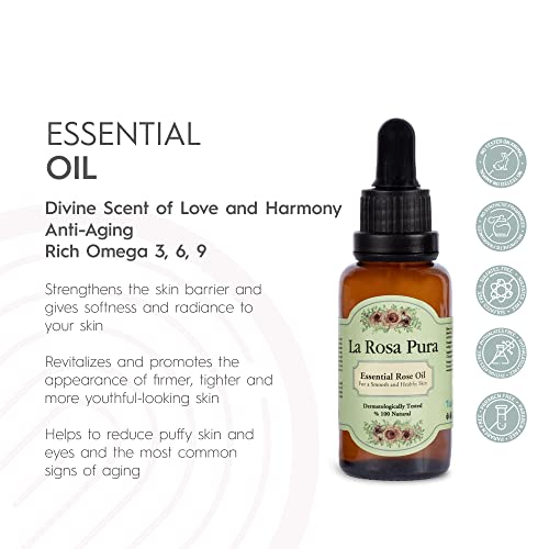 Unique Touch La Rosa Pura Essential Rose Oil Aromatherapy Relaxing and Moisturizing Rose Oil Anti-Aging Effect for Face, Skin, Hair 30ml 1.01fl.oz