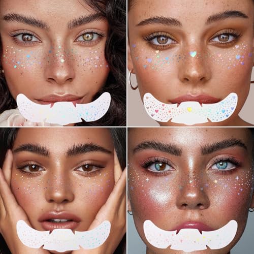 8 PCS Holographic Multicolor Glitter Freckles Face Tattoo, Makeup Patch, Faux Freckles Waterproof Temporary Tattoos Cute Glitter For Women and Kids Halloween Christmas (8PcsB Holographic Multicolor)