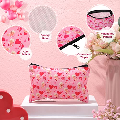 Valentine Makeup Bags Set - 14 Pcs Gift Bags with Zipper, 18x11cm Reusable Pink & Red Cosmetic Pouches