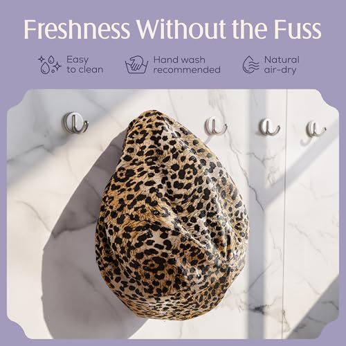 Leopard Pattern Reusable Waterproof Shower Cap for Women with Long Hair