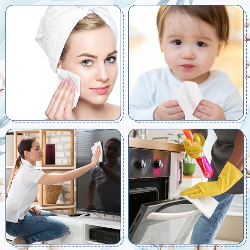 Riakrum 24 Pack Disposable Towelettes Face Towel Bulk Cotton Face Tissues Soft Facial Tissue Dry Wet Use for Sensitive Skin Care Makeup Removing Surface Cleaning (2400 Counts)