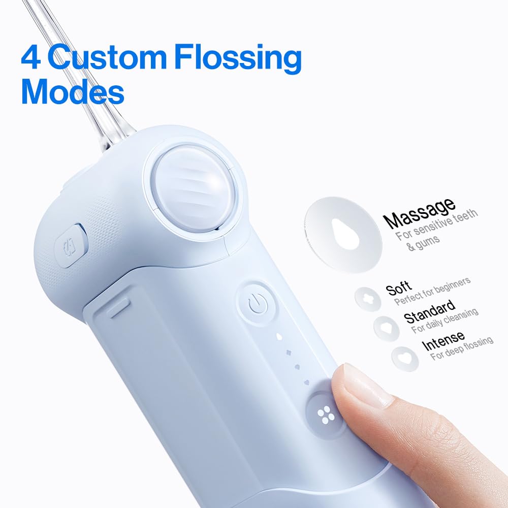 usmile C10 Portable Water Flosser – Travel-Friendly, 95-Day Battery, 4 Modes, 360° Nozzle, 180ml Tank, IPX7 Waterproof, Dentist-Recommended for Braces, Implants & Sensitive Gums (Blue)