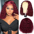 8 Inch 99J Burgundy Curly Human Hair Lace Front Wig for Black Women - Short Bob Style