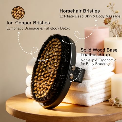 Ionic Copper Dry Brush for Cellulite and Lymphatic Drainage - Skin Exfoliation & Body Detox