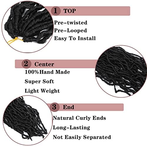BLUONASI 40 Inch Soft Faux Locs Crochet Hair - Natural Color #1B, 6 Packs