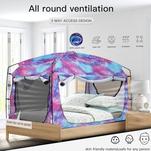 Porayhut Unicorn Queen Bed Tent for Kids & Adults, Blackout Privacy Canopy