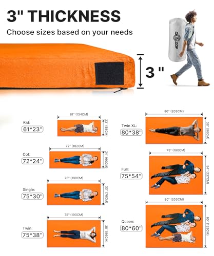 Honey Orange Gaialoop Memory Foam Camping Mattress 3 Inch Single 75x30x3"