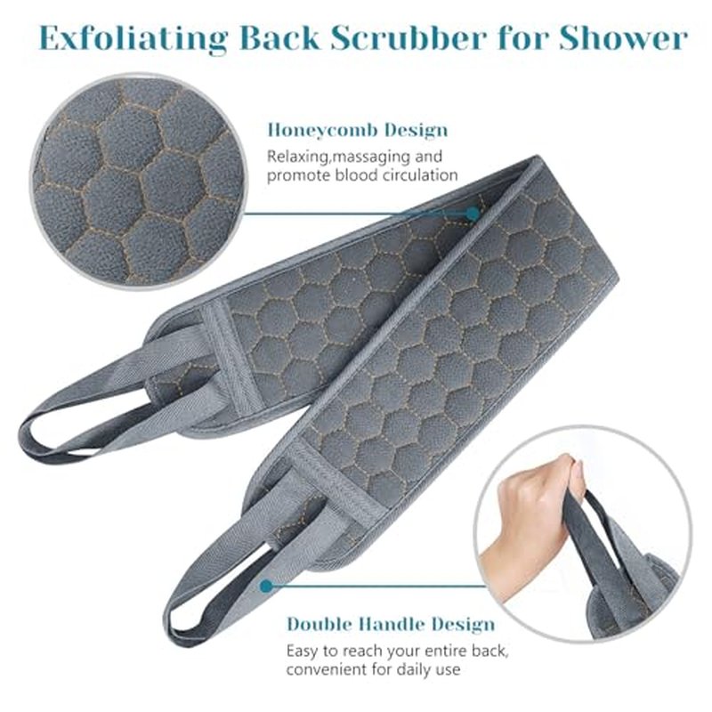 Inmorven Back Scrubber for Shower Exfoliating Body Scrubber 40 inch Double-Sided Back Exfoliator Scrub Towel, Bath Body Brush Widened Back Washer with Handle for Men and Women (Grey)