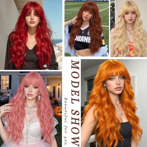 Blonde Wavy Wig with Bangs - 26 Inch Synthetic Long Hair for Women, Natural Look, Costume & Daily Wear Variation of Blonde / 26 Inch