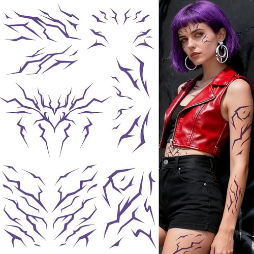 Movie Hunter Temporary Tattoos,8 Sheets Halloween Tattoo Dance Cosplay Purple Fake Tattoos Stickers Prop, Cosplay Accessories for Hunters Party Makeup, Cosplay Events Halloween Parties