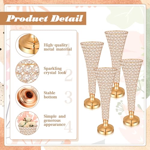 20 Inch Gold Crystal Vase Set – Tall Flower Centerpieces for Weddings & Events