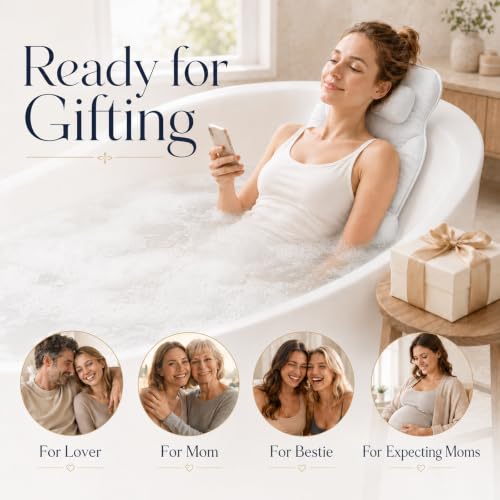 White Extra Long Bathtub Pillow with Adjustable Lumbar Support - Fast Dry Spa Accessory