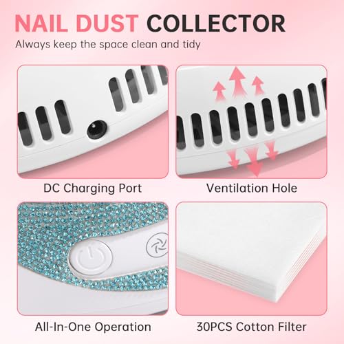 Nail Dust Collector Cordless Rechargeable with Blue Diamond Variation
